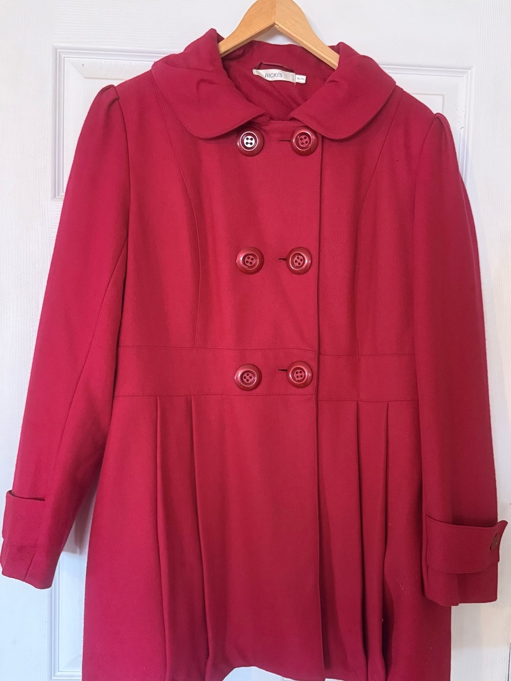 Ricki's Red Double-Breasted Pea Coat with Peter Pan Collar